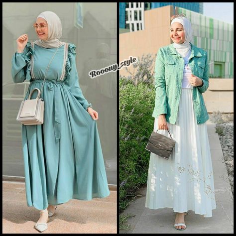 Mint green outfits styling for hijab &non-Hijab women in simple and crazy ways... can be matched with different colors .. It's  a lovely trend in summer 2020 Mint Green Dress Outfit Hijab, Style For Hijab, Mint Green Dress Outfit, Hijabi Casual, Mint Green Outfits, Green Dress Outfit, Outfits Styling, Green Outfits, Mint Green Dress