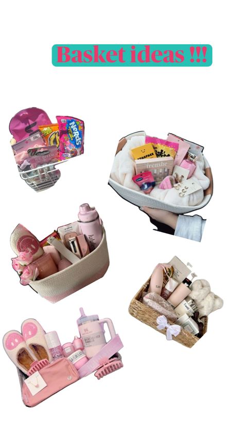 Burr baskets, boo baskets, etc.. ideas But Basket Ideas, But Basket, Burr Basket Ideas Under $30, Burr Basket Ideas Under 20$, Burr Basket Ideas, Sports Easter Basket, Bur Basket, Brr Basket, Pink Gift Basket