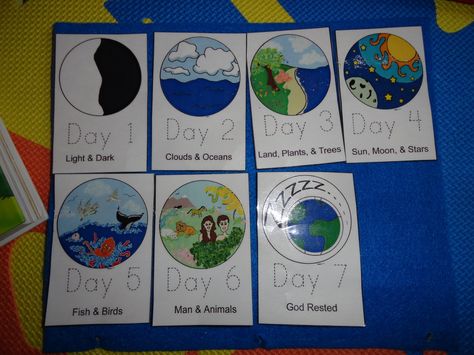 Days of Creation Craft Book | took this Creation Mini Book and used it for our felt board pieces ... Days Of Creation Craft, Creation Activities, 7 Days Of Creation, God Creation, Kids Church Lessons, Book Craft, Bible Story Crafts, Days Of Creation, Preschool Bible