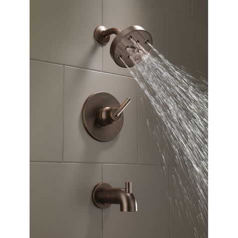 T14459-SS,CZ Delta Trinsic® Pressure Balanced Tub and Shower Faucet with Trim and H2okinetic Technology & Reviews | Wayfair Round Bathtub, Delta Shower, Delta Trinsic, Shower Faucet Sets, Water Patterns, Bathroom Towel Bar, Delta Faucets, Tub Shower, Bathroom Update