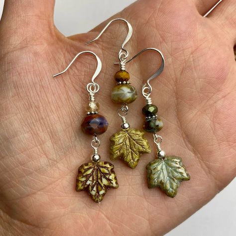 Muted Neutrals Fall Leaf Czech Glass Double Dangles Soft - Etsy Earring Silver, Fall Leaf, Dope Jewelry, Fall Earrings, Funky Jewelry, Drop Earring, Boho Stil, Jewelry Inspo, Pretty Jewellery