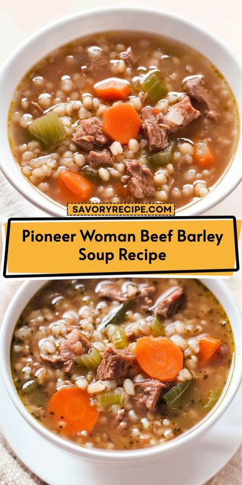 Warm up with this hearty Pioneer Woman Beef Barley Soup Recipe! Packed with tender beef, nutritious barley, and fresh vegetables, it’s the ultimate comfort food for chilly days. Perfect for family gatherings or meal prep, this savory soup is sure to satisfy your cravings. Enjoy a bowl of goodness! Beef Barley Soup With Leftover Prime Rib, Beef Barley Soup Slow Cooker, Prime Rib Barley Soup, Easy Beef And Barley Soup, Prime Rib Beef Barley Soup, Hearty Beef Barley Soup, Venison Barley Soup, Ham And Barley Soup Recipe, Barley Soup With Ground Beef