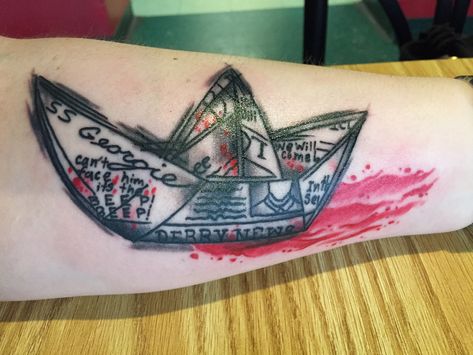 It Boat Tattoo, Pennywise Tattoo, Horror Sleeve, Boat Tattoo, Left Arm Tattoos, Power Ranger, Body Mods, Deathly Hallows Tattoo, Back Tattoo