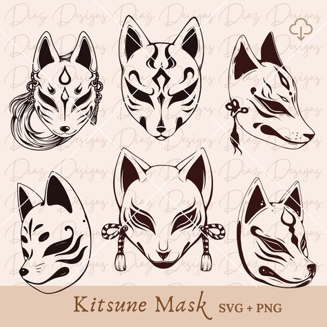 Japanese Fox Mask Drawing, Japanese Fox Mask Full Face, Japanese Masks Art, Kitsune Mask Tattoo Design, Kitsune Mask Drawing, Kitsune Mask Art, Fox Mask Tattoo, Kitsune Mask Design, Kitsune Illustration