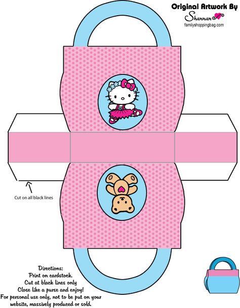 http://www.familyshoppingbag.com/upload/fetch/category/35/ Hello Kitty Printable, Kitty Ideas, Diy Gift Box Template, Paper Purses, Hello Kitty Printables, Hello Kitty Purse, Anniversaire Diy, Paper 3d, Box Templates