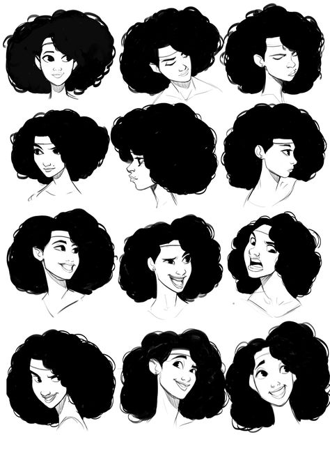 Afro Hair Drawing, Expression Sheet, Cartoon Drawing Tutorial, Cartoon Style Drawing, Hair Drawing, Animation Reference, Arte Sketchbook, Cartoon Character Design, Personal Project