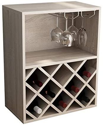 DlandHome Pequeña Armarios para Vino para 8 Botellas con Soporte para Vidrio Colgante 50 x 28 x 63 CM Botellero para Vino Soporte para Botellas de Madera,Color Roble: Amazon.es: Hogar Coffe And Wine Bar, Modern Wall Wine Rack, Wine Glass Hanger, Wood Wine Holder, Wine Glass Shelf, Wine Rack Plans, Wine Rack Design, Minimal Kitchen Design, Shelf Decor Living Room