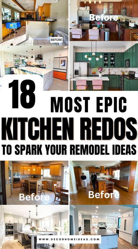 Get inspired by 18 jaw-dropping kitchen remodels that highlight the power of design. From outdated layouts to dream-worthy spaces, these before-and-after transformations showcase clever upgrades, stylish finishes, and ideas to spark your next kitchen project. Don’t miss the details! Updating 80s Kitchen, How To Redesign Your Kitchen, Home Remodel Inspiration, Inexpensive Kitchen Updates, Home Remodeling Kitchen, Kitchen Renovation Before And After, Raised Ranch Kitchen Remodel, Remodel Townhouse, Raised Ranch Kitchen