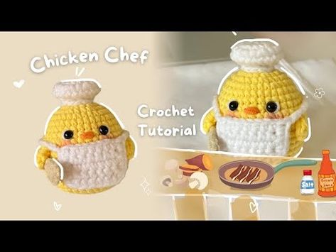 Mini Chef Hat Crochet Pattern, Crochet Open Mouth Amigurumi, Chicken Amigurumi Free Pattern, Crochet Youtube Tutorials, Chicken Crochet Pattern Free, Crochet Chicken Pattern, Chick Crochet, Michelin Chef, Chicken Crochet