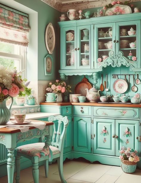 Awesome Kitchens, Turquoise Kitchen, Journaling Scrapbook, Star Vintage, Cozy Spaces, Kitchen Images, Casa Vintage, Cottage Kitchens, French Country Kitchen