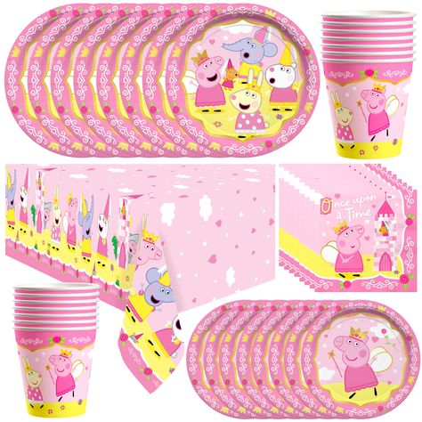 PRICES MAY VARY. Our set of Peppa Pig birthday decorations includes (2) Peppa Pig table cloth (24) 7in Peppa Pig cake plates, (24) 9in Peppa plates, (24) 9oz Peppa Pig cup & (32) Peppa Pig party napkins. Party in style with our Peppa Pig dinner set. Our Peppa Pig party decorations include everything you need to decorate your table in style. Display the napkins & Peppa Pig plates for party featuring Peppa, George, Mummy & Daddy Pig for guests to grab, then simply toss for quick & easy cleanup! Th Peppa Pig Flowers, Peppa Pig Birthday Party Ideas, Peppa Pig Birthday Decorations, Peppa Pig Party Supplies, Peppa Pig Party Decorations, Peppa Pig Balloons, Peppa Pig Birthday Party Decorations, Peppa Pig Decorations, Birthday Plates