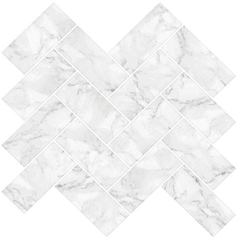 In Home NH2358 Carrara Herringbone Carrera Peel & Stick Backsplash Tiles, White White Marble Backsplash, Peel Stick Backsplash, Peel And Stick Backsplash, Backsplash Panels, White Marble Tiles, Stick Backsplash, Backsplash Tiles, Splashback Tiles, Tile Panels