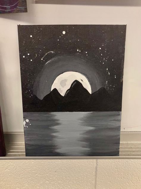 Space Theme Painting Easy, Dark Night Painting Easy, Dark Canvas Paintings Easy, Dark Paintings Ideas Easy, Ideas For Black Canvas, Achromatic Painting Ideas, Funny Painting Idea, Vinyl Art Paint, Planet Painting