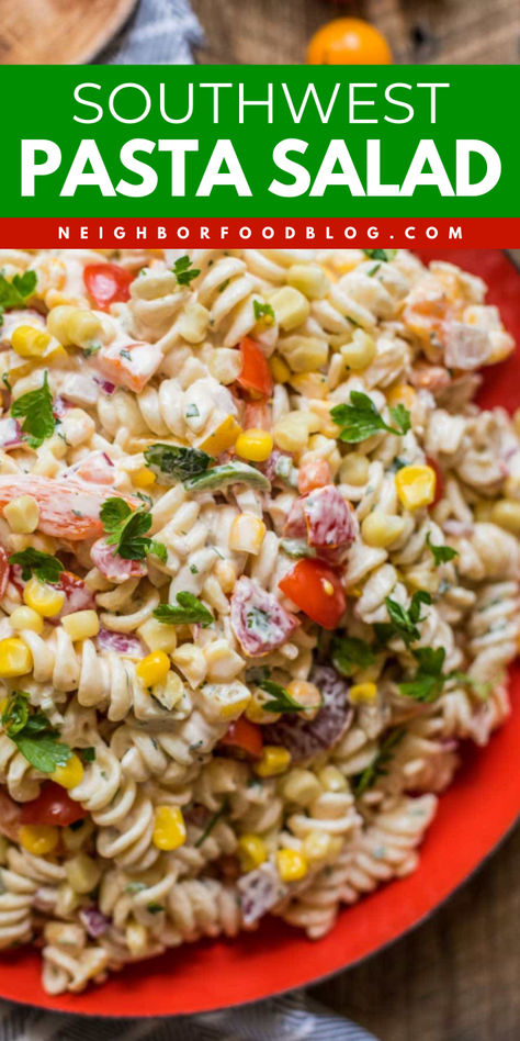 Add this southwest pasta salad recipe to your collection of easy summer bbq side dishes! It's zesty and refreshing. With a creamy cilantro ranch dressing that you will love! Pin this recipe for more 4th of July food. Cilantro Lime Ranch, Cilantro Ranch Dressing, Southwest Pasta, Cilantro Ranch, Southwest Pasta Salad, Cookout Recipes, Summer Pasta Salad Recipes, Cold Pasta Salad Recipes, Pasta Salad Dressing