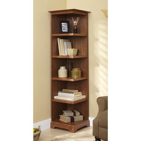 Build these open shelves to create a display area visible from anywhere in the room. By eliminating one side, this bookcase tucks into a corner, allowing a clear view of everything on its shelves—seemingly without taking up any space. Corner Desk Plans, Bookcase Woodworking Plans, Woodworking Plans Shelves, Bookcase Plans, Woodworking Desk Plans, Chair Woodworking Plans, Corner Furniture, Corner Bookshelves, Woodworking Storage