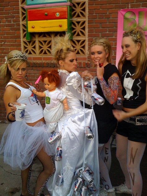 White Trash Wedding by Reno eNVy, via Flickr. This is funny :)) Someone nailed it, ha ha......this didnt happen to Me :( too bad she has had an unhappy life ever since. She texts. Sad sad #unmasked Trailer Park Wedding Costume, Hillbilly Outfit Ideas, Trashy Wedding Party, Trashy Wedding Party Theme, White Trash Wedding Outfits, White Trash Wedding Party, White Trash Bachelorette Party, White Trash Party Outfits Women, Frat Wedding