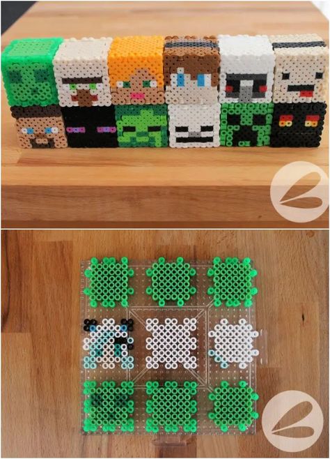 50 Best Free Perler Bead Patterns, Ideas and Designs - Blitsy Minecraft 3d Perler Bead Patterns, Perler Bead Patterns Ideas, Perler Bead Characters, Bead Creatures, Bead Characters, Bead Buddies, Minecraft Beads, Minecraft Pattern, Melty Bead Designs