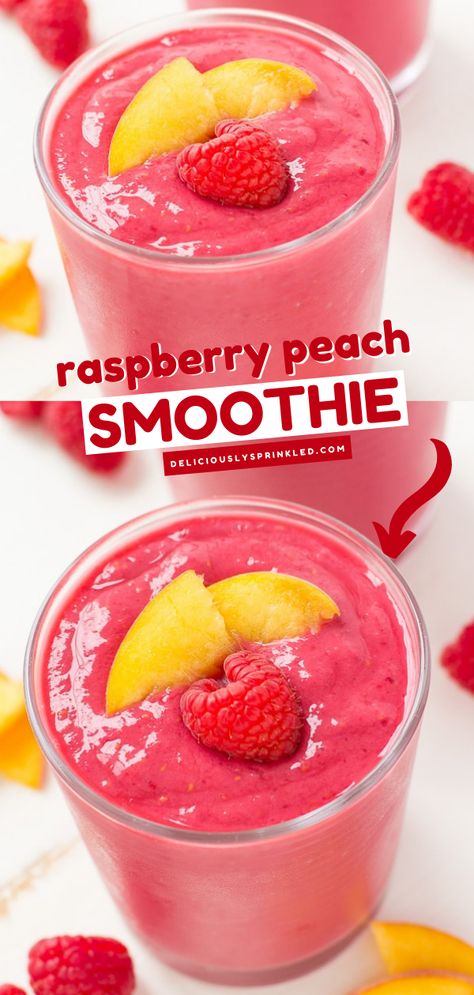 Raspberry Peach Smoothie, Frozen Fruit Smoothie Recipes, Frozen Fruit Smoothie, Peach Smoothie, Smoothies Vegan, Homemade Smoothies, Fruit Smoothie Recipes Healthy, Best Smoothie, Smoothie Recipes Healthy Breakfast