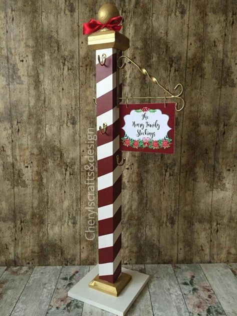 North Pole Stocking Holder, Christmas Decoration Ideas Diy, Home Christmas Decor Ideas, Christmas Decorations Crafts, Spindle Crafts, Home Christmas Decor, Stocking Holder, Christmas Decoration Ideas, Christmas Decor Ideas Diy