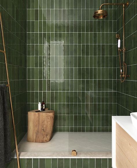 Bathroom Trends: Blurring the Line Between Exterior and Interior | by InteriorZine | Medium Moroccan Wall Tiles, Design Interior Baie, Green Tile Bathroom, Moroccan Wall, Bad Inspiration, Zellige Tile, Subway Tiles, Ideas Casa, Bathroom Trends