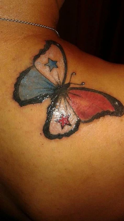 Panama Butterfly Tattoo Panama Tattoo, Shoulder Tats, Panama Flag, X Tattoo, Clever Tattoos, Flag Tattoo, Butterfly Tattoos, Beautiful Tattoo, Small Hand Tattoos