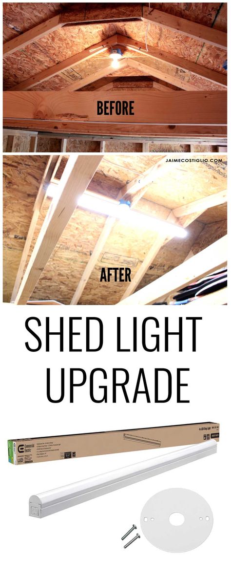 Swap out boring basic bulbs in your shed for some bright lights and you won't regret it. Upgrade those shed lights today! She Shed Lighting, She Shed Lighting Ideas, Shed Upgrade, Shed Lighting Ideas, Barn Shed Ideas, Shed Lighting, Garage Lighting Ideas, Shed Lights, Laboratory Design