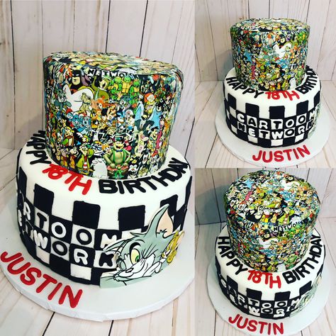 Cartoon Network cake 90s Cartoon Birthday Party Theme, Cartoon Network Birthday Party, Cartoon Network Party, 90s Cake, Cartoon Network 90s, 27 Birthday, Cake Cartoon, 90s Birthday, Cartoon Network Fanart