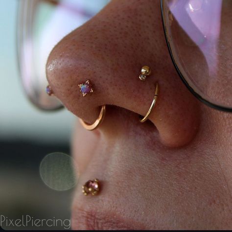 ♡ Nicholle ♡ (@pixelpiercing) • Instagram photos and videos Pearl Bridge Piercing, Nose Piercing Stud And Hoop, Coin Slot Piercing, Mantis Piercing, Septum Stack, Bridge Piercing, Nose Piercing Stud, Nose Piercing, Piercings