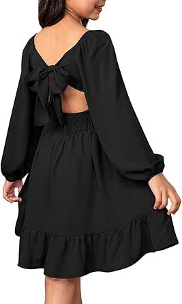 blibean Girls Long Sleeve Tie Back Dress Tween Fall Off Shoulder Dress Size 6-15 Years Holiday Formal Outfit, Boho Wedding Guest Dress, Tie Back Dress, Girls Black Dress, Girl Sleeves, Off Shoulder Dresses, Winter Boho, Old Dresses, Black Prom Dress