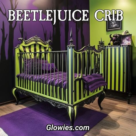 Beetlejuice Nursery, Spooky Baby Nursery, Goth Baby Nursery, Monique Lula, Goth Baby, Baby Inspiration, Beetlejuice, Baby Cribs, Baby Nursery