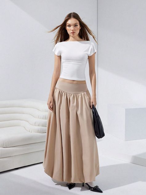 High Waist Bubble Pleated Maxi Women Skirts Apricot Casual   Woven Fabric Plain Flared Non-Stretch Fall Women Clothing, size features are:Bust: ,Length: ,Sleeve Length: Maxi Rock, Modest Wardrobe, Bubble Skirt, Women Skirts, Bandana Hairstyles, Pleated Maxi, Women Maxi, Kid Shoes, All Fashion