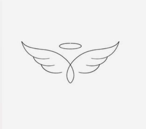 Fine Line Angel Wings Tattoo, Angel Stencil, Tattoos Pequeños, Small Angel Tattoo, Angel Outline, Winged Stencil, Halo Tattoo, Angel Halo, Angel Wings Tattoo