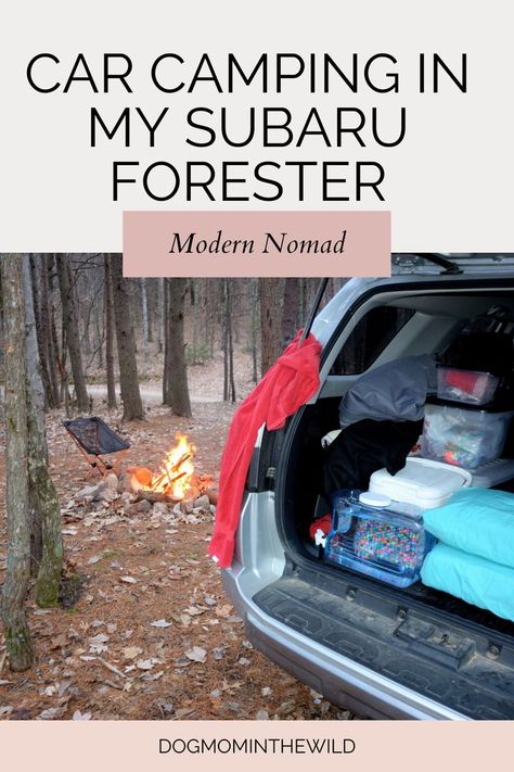 Car camping as I prepare to live in my Subaru Forester. Here are my tips and tricks for sleeping in your carand adventuring in your car! Sleeping In Your Car, Suv Camper, Car Tent Camping, Stealth Camping, Solo Camping, Car Tent, Dog Camping, Subaru Cars, Old Car