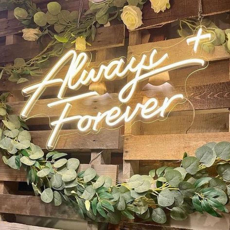 #WeddingNeonSigns #WeddingDecor #CustomNeonSigns #UniqueLighting Always And Forever Wedding, Reception Backdrop, Wedding Reception Backdrop, Photo Backdrop Wedding, Forever Wedding, Cell Phone Number, Wedding Neon Sign, Acrylic Board, Wedding Leaves