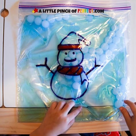 Build a SNOWMAN Sensory Bag that's Squishy and Inviting for Kids - A Little Pinch of Perfect Snowman Sensory Bags, Ziplock Bag Sensory Activities, Winter Sensory, Adaptive Art, Sensory Bag, Sensory Bags, Fake Snow, Make A Snowman, Winter Bags