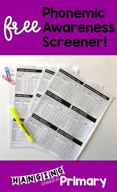 Grab this free Phonemic Awareness Screener to assess your students and plan for instruction. Phonics Assessments, Teacher Projects, Primary English, Phonemic Awareness Activities, Reading Specialist, Word Work Activities, Design Humor, Early Reading, Phonological Awareness