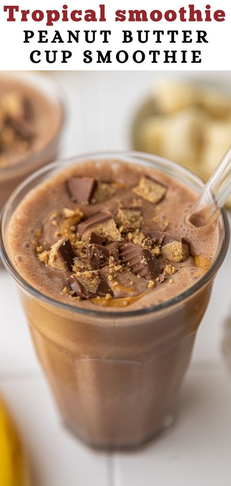 This Tropical smoothie cafe peanut butter cup recipe is one of the best tropical smoothie smoothies in my opinion! It combines peanut butter with cocoa powder, banana, and your go-to milk to make a creamy peanut butter drink that you will be obsessed with. I love this combination because it tries to replicate the flavors of a peanut butter cup in a healthier way allowing you to indulge in your favorite treat any time the cravings hit! Tropical Smoothie Recipes Copycat Peanut Butter Cup, Peanut Smoothie Recipes, Tropical Smoothie Peanut Butter Cup, Tropical Smoothie Cafe Recipes Copycat Paradise Point, Peanut Butter Cup Smoothie Copycat, Planet Smoothie Copycat Recipes, Beach Esthetics, Peanut Butter Drink, Tropical Smoothie Cafe Recipes