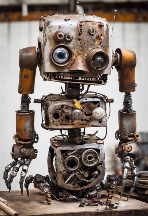 junkyard parts robot Check more at https://paintlyx.com/junkyard-parts-robot/ Junk Bots Robots, Junkyard Robot, Junk Robot, Metal Robot, Robot Sculpture, Robot Art, Spare Parts, Sculpture, Quick Saves