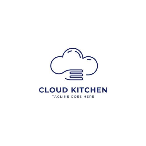 Vector cloud kitchen logo, digital techn... | Premium Vector #Freepik #vector #fork-icon #eat-icon #food-symbol #spoon-icon Cloud Kitchen Logo, Line Icon Logo, Logo Ideas Creative, Cakes Logo, Food Symbol, Resturant Logo, Meditation Images, Cloud Logo, Cake Icon