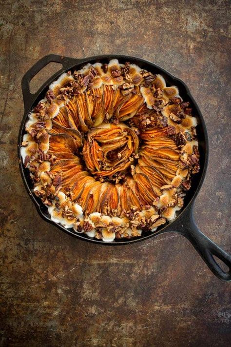 Sweet Potato Casserole Tian | This Mess is Ours Tian Recipe, Sweet Potato Slices, Sweet Potato And Apple, Thanksgiving Dinner Table, Spiced Pecans, Roasted Pecans, Thanksgiving Dishes, Sweet Potato Casserole, Thanksgiving Menu