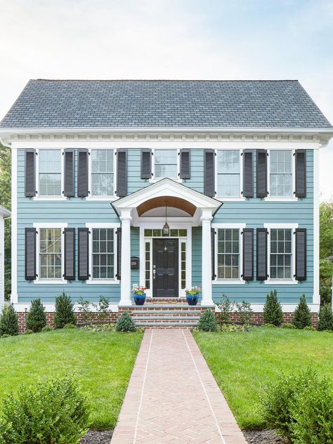 Cedar Porch Columns Front Entry, Colonial House With Portico, Portico On Colonial House, Portico Entry Colonial, Front Porch Addition Colonial, Colonial Front Door Ideas, Portico Addition, Colonial Front Porch, Colonial Front Door