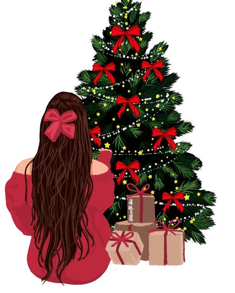 Christmas vibes women illustartion Christmas Tree Decal, Xmas Colors, Iphone Wallpaper Texture, Tree Decal, Instagram Design Creative, Autodesk Sketchbook, Art Impressions Stamps, Instagram Illustration, Girly Wall Art