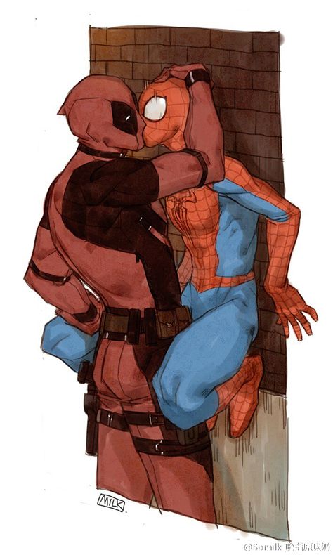 Deadpool x Spiderman @Somilk_吮指原味奶 Caste Heaven, Deadpool Y Spiderman, Deadpool X Spiderman, Deadpool And Spiderman, Dead Pool, Manama, Spiderman Art, Gay Art, Spider Verse