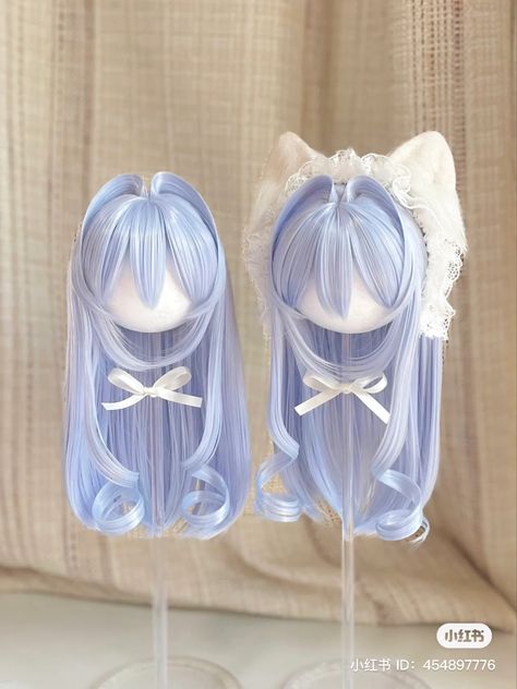 Kawaii Blue Hair Accessories, Cute White Hairstyles, Mixed Hair Color Ideas, Hair Art Styles, Cute Hair Designs, Cute Dyed Hair, Anime Hair Accessories, Cool Wigs, Anime Hairstyles Female