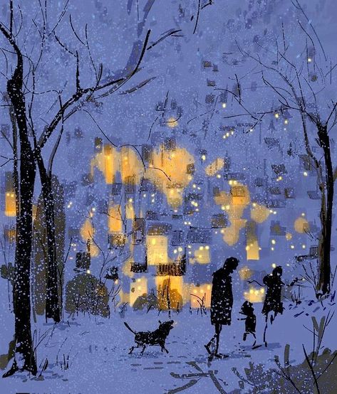 Winter Painting Aesthetic, Abstract Winter Painting, Winter Aesthetic Drawing, Winter Scenery Drawing, Vintage Winter Illustration, Winter Night Painting, Winter Drawings, Pascal Campion, Winter Illustration