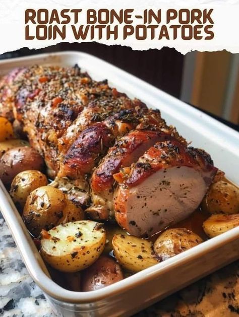 Pork Loin With Potatoes, Bone In Pork Roast, Pork Lion Recipes, Bone In Pork Loin, Easy Cabbage Soup, Pork Loin Roast Recipes, Pork Chop Recipes Baked, Pork Roast Recipes, Pork Loin Roast