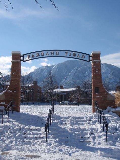 Farrand Field in winter. Uc Boulder Aesthetic, Cu Boulder Campus Aesthetic, University Of Colorado Boulder Aesthetic, Colorado Boulder, Cu Boulder, Boulder University, Shot Ski, Colorado College, College Goals