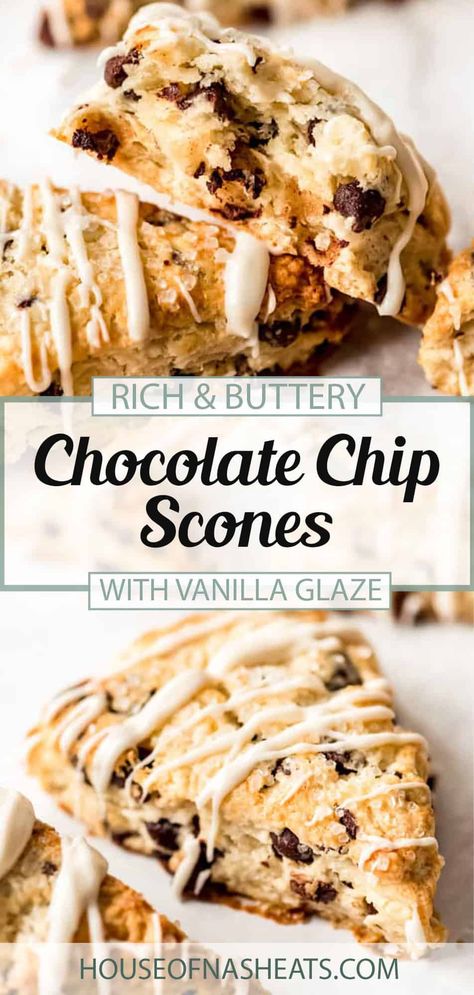 Sweet, but not too sweet, and studded with plenty of chocolate chips, this Chocolate Chip Scones recipe is my a yummy breakfast treat or afternoon pick-me-up snack! Made with pantry staples and ready in just about 30 minutes, be prepared to share the recipe with your friends because everybody will be asking for these buttery Chocolate Chip Scones! #scones #glazed #chocolatechip #chocolate #best #breakfast #brunch #dessert #cream #homemade #sweet #American #homemade #fromscratch Chocolate Chip Scones Recipe, Scone Dough, Chocolate Chip Scones, Brunch Dessert, Chocolate Scones, Scones Recipe Easy, Best Chocolate Chip, Scones Recipe, Blueberry Scones