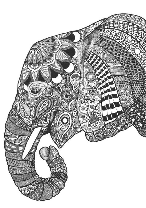 Elephant Drawing Mandala, Elephant Zentangle Art, Elephant Doodle Art, Shilloutte Art, Zentangle Patterns Animals, Animal Zentangle Art, Elephant Mandala Art, Elephant Profile, Doodle Elephant