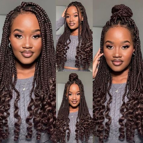 Big Knotless Braids With Curls, Big Knotless Braids, Knotless Box Braids With Curls, Big Knotless, Style For Curly Hair, Box Braids With Curls, Knotless Braids With Curls, Braids Colors, Coi Leray Braids